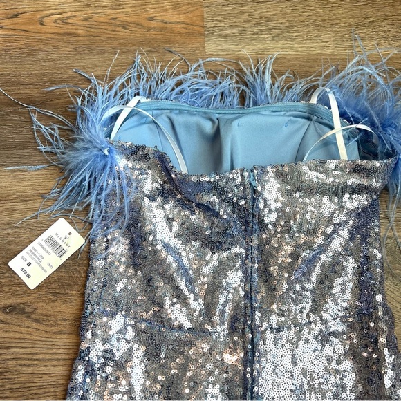 Windsor Baby Blue Sequin Dress with Feather Trim - Picture 5 of 5